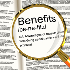 magnifying glass over the word &quot;benefits&quot;